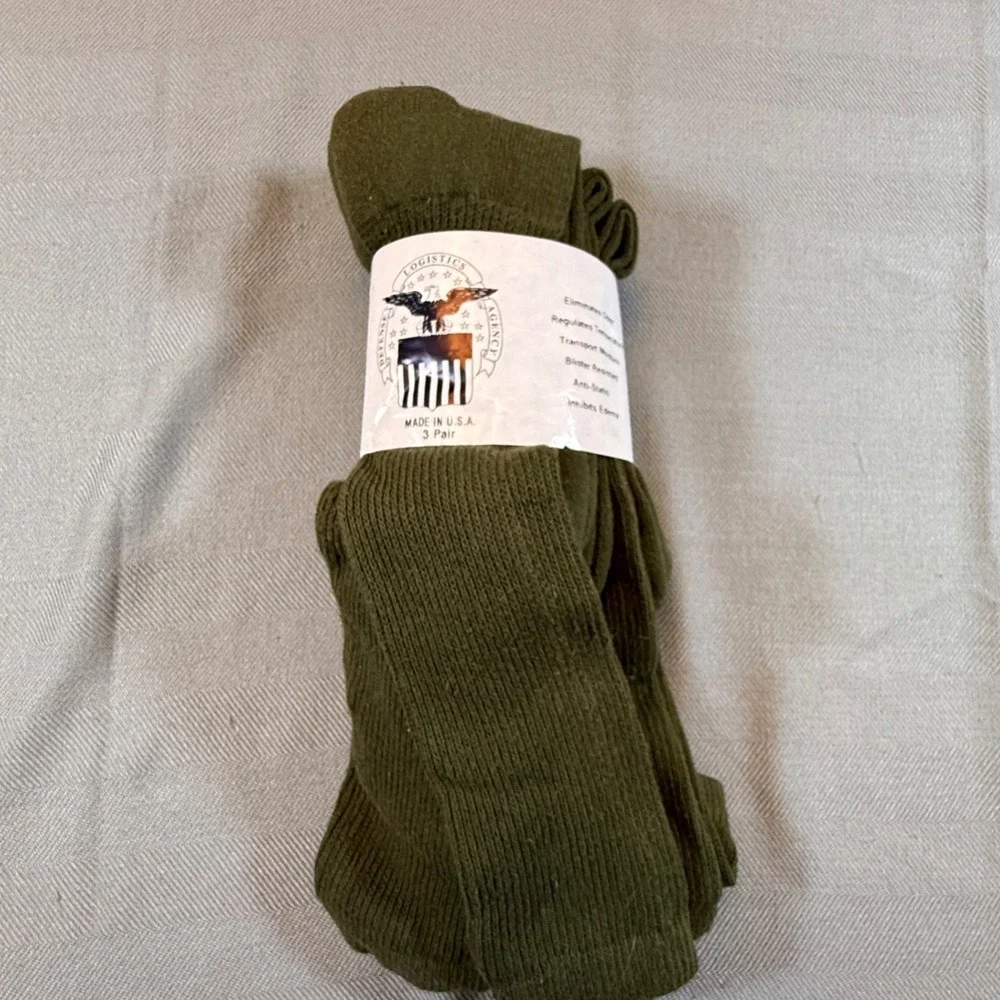 US Military Pickett Hosiery Mills 3 Pair Olive Green Cushion Boot Medium 2252